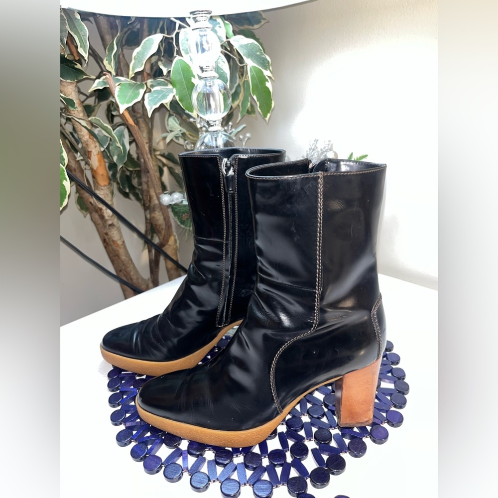 VINTAGE 80S TOD’S BLACK LEATHER ZIPPERED CREPE SOLE BOOT MADE IN ITALY SIZE 10 - Picture 16 of 16